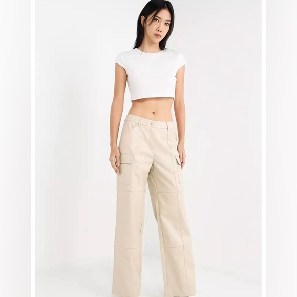 Peppermayo Ivory Walk On The Wild Side PU Cargo Pants. Straight wide legs. New. - Picture 4 of 11